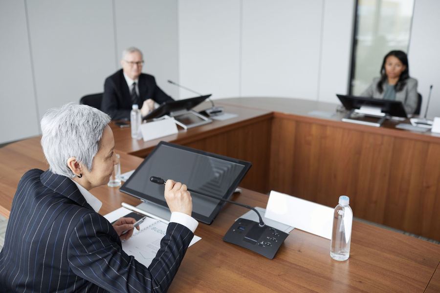 Senior advisors reviewing a client's risk assessment